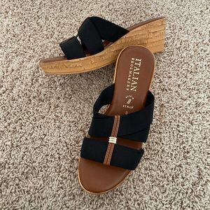 Wedge platform Sandals Italian shoemakers, size 8, black and tan